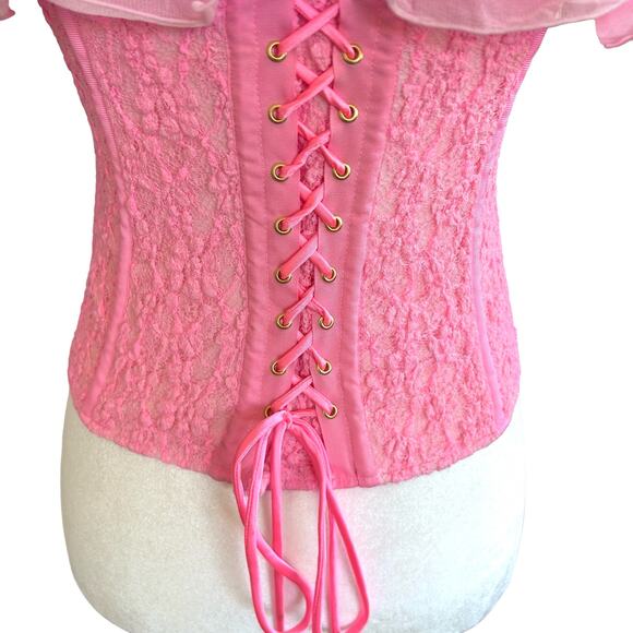 We Are HAH Corset Seams Like a Princess Medium Barbie Pink Lace Ruffle Lace Up - Picture 5 of 14